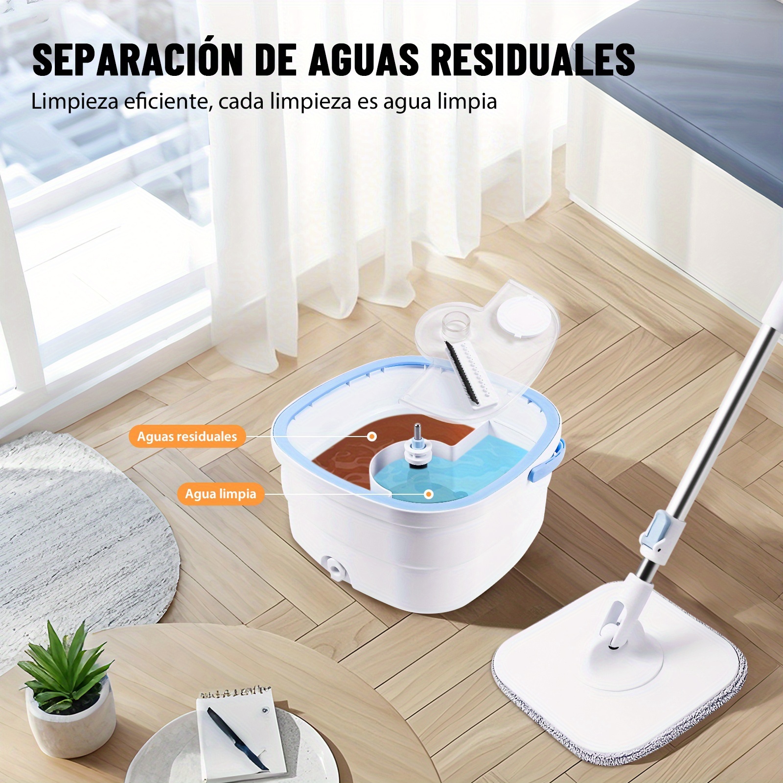 Image of Spin Mop And Buckets Set, Separating From Clean Water, 360° Rotating Square Spin Mop