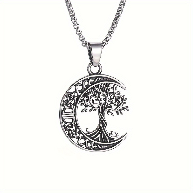 Image of 1pc Vintage Celtic Tree Of Life Moon Pendant Necklace - Alloy, Protection Jewelry Gift For Men And Women, Daily Wear & Gifting, Celtic Necklace