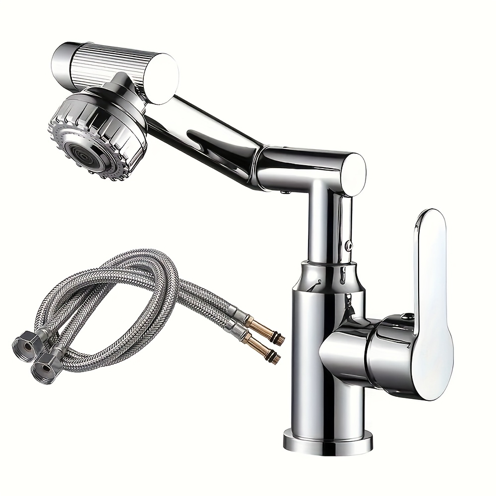 Image of 360° Rotating Bathroom Sink Faucet With 2 , Single Handle With Dual Spout, Hot And Cold Water Mixer, Designed For Single Hole Installation In Kitchen And Bathroom