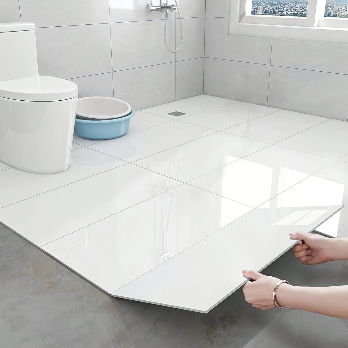 20-Pack Self-Adhesive Marble Wall Panels Set -Oversized White &Grey/Black Marble Sheets, Peel & Stick Removable Vinyl Planks, Bathroom, Kitchen, Living Room-Glossy Finish, Easy Install/Remove, Reusablelmitation Stone