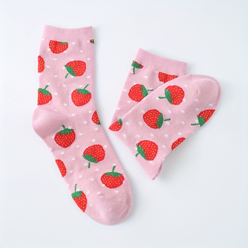 

Strawberry & Polka Dot Socks, Cute & Sweet Mid Tube Socks, Women's Stockings & Hosiery For Fall