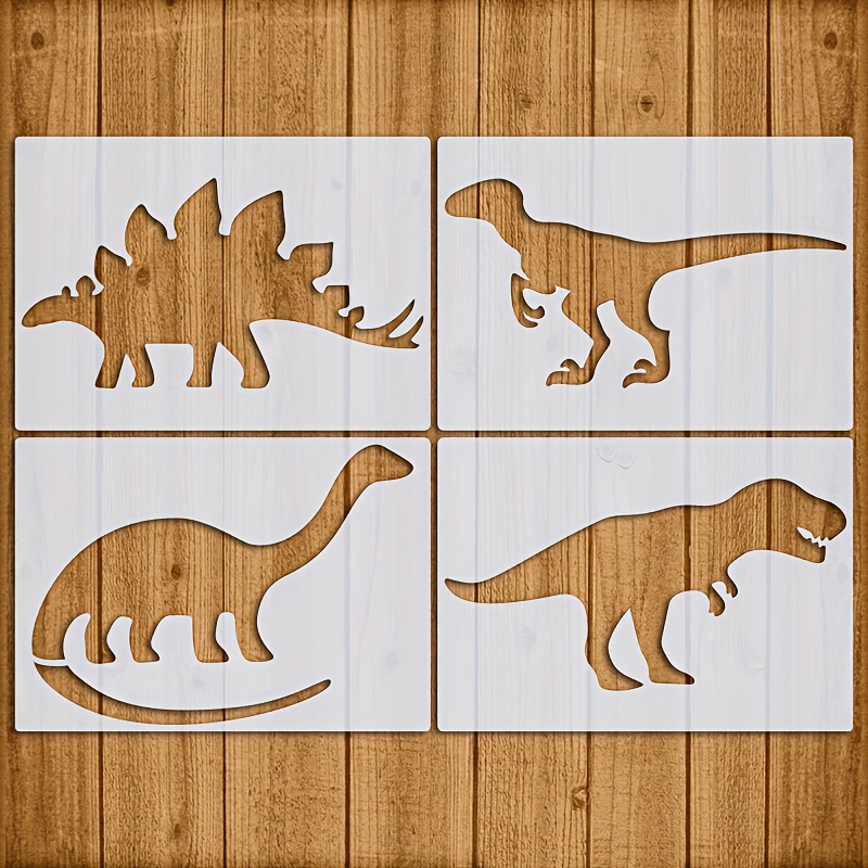 

Dinosaur Stencil Set For Crafts - 4 Pack Reusable Painting Templates, A4 Size Animal Drawing Stencils For Diy Art Projects, Home Decor & Furniture Decoration, Made Of Durable Pet Material