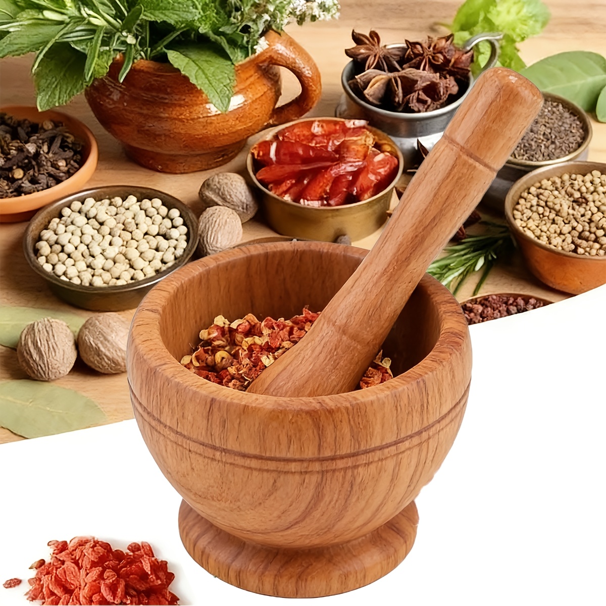 TEMU 1pc Heavy-duty Manual With Non-slip Base & Tube Suitable For Garlic, Herbs, Spices Grinding - Durable Plastic Grinding Bowl, Easy To Clean