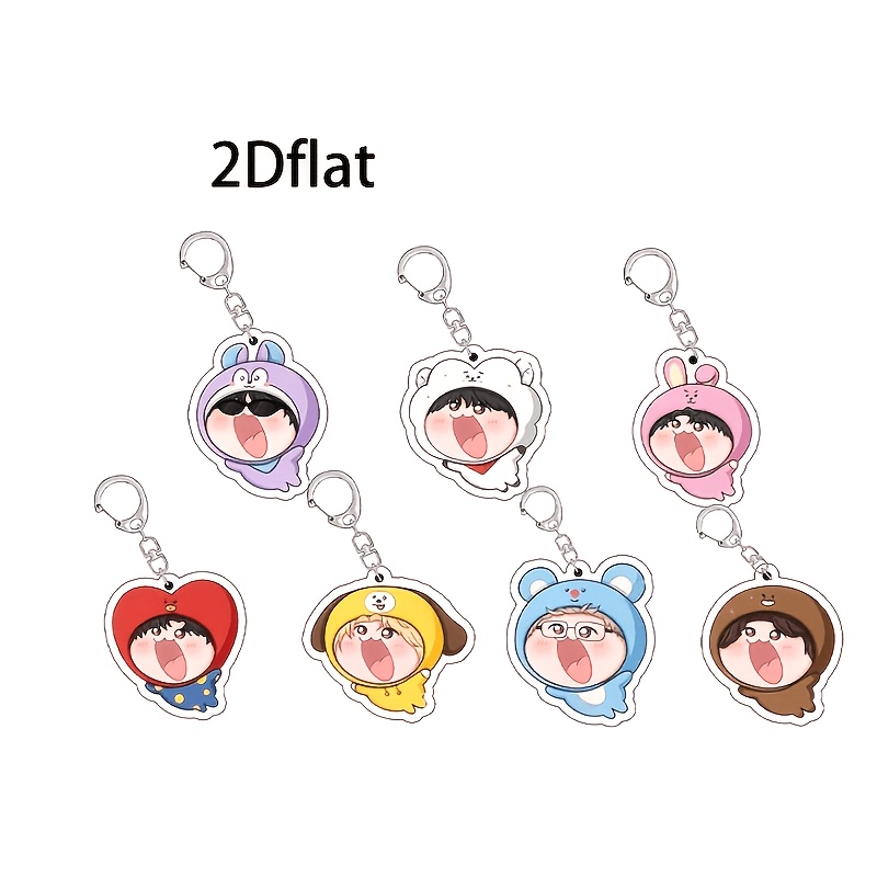 TEMU Plat 2D, Plat 2D/Lot de 7/Nouveau Porte-clés en acrylique Version Q/ Groupe, Facile à accrocher sur les cartables, sacs à dos et clés, Plat 2D