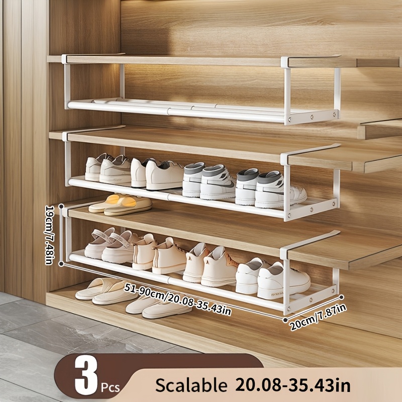 3pcs Expandable Shoe Rack - Space- Wardrobe Storage Box, Easy To Assemble, Shoe Organizer, Perfect For Sneakers And Dress Shoes, Shoe Storage Box