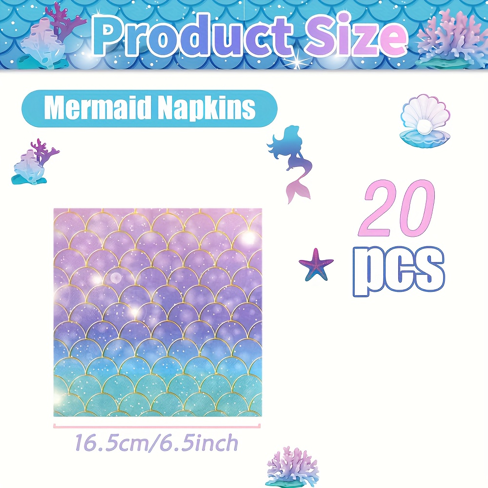 E-shop 20er-Set, Ozean-Lila Fischschwanz-Muster Party Servietten, 13" x 13", für Party-Atmosphäre, Schulanfangsfeier, Klassenfeier, Teeparty