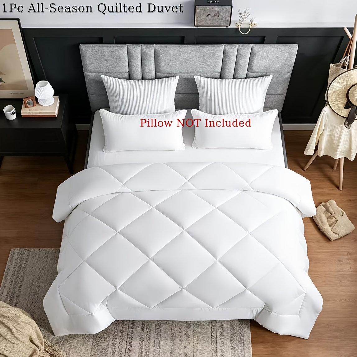 TEMU 1pc Soft Quilted Duvet Suitable For Hotel & Bedding - Single/double Size Bed Comforter Insert With Dry Care, Fill, Compact Bedspread For Small