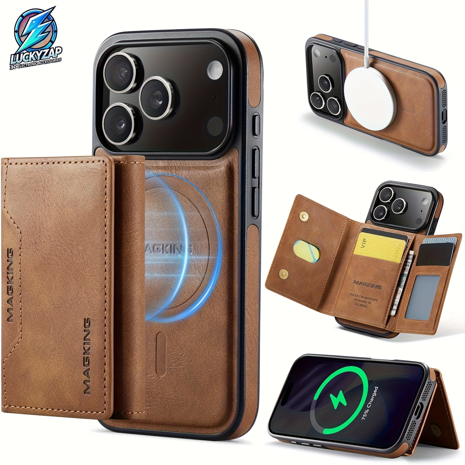 TEMU Phone Case: 2in 1 Magnetic Detachable Wallet Phone Case For Iphone 17/17 Air/17 Pro/17 Pro Max/16/15/14/13//pro/pro Max - Synthetic Leather With