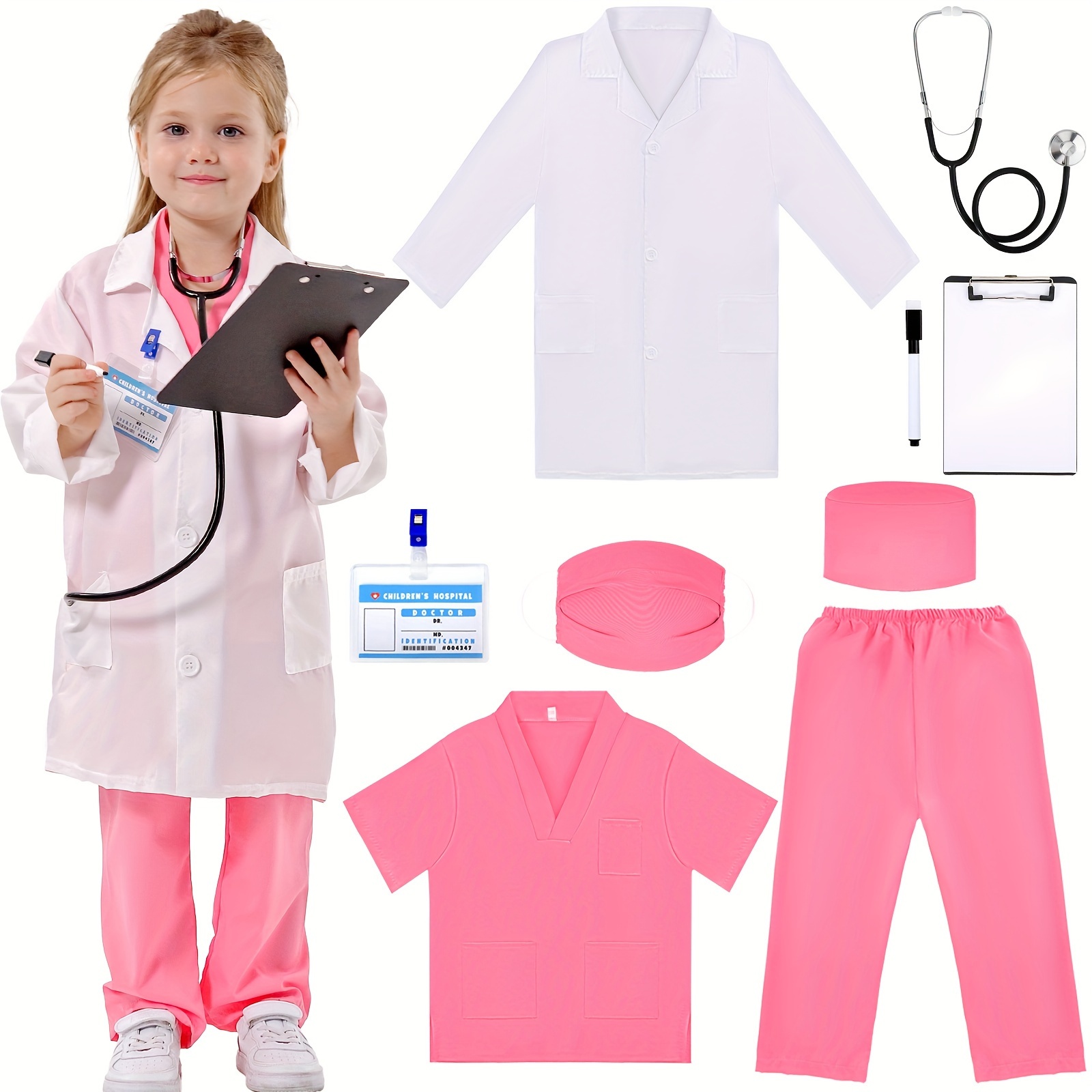 

Doctor Costume For Kids, Toddler Medical Dress Up Outfit With Real Stethoscope, Pretend Gift For Boys Girl