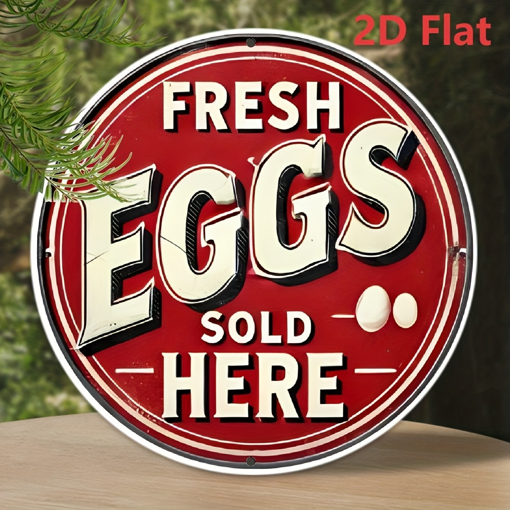 TEMU 2d Flat, Vintage Style Waterproof 1pc "fresh Eggs Sold Here" Round Aluminum Welcome Sign - Durable Decor For Home, Cafe, Restaurant, Bar -