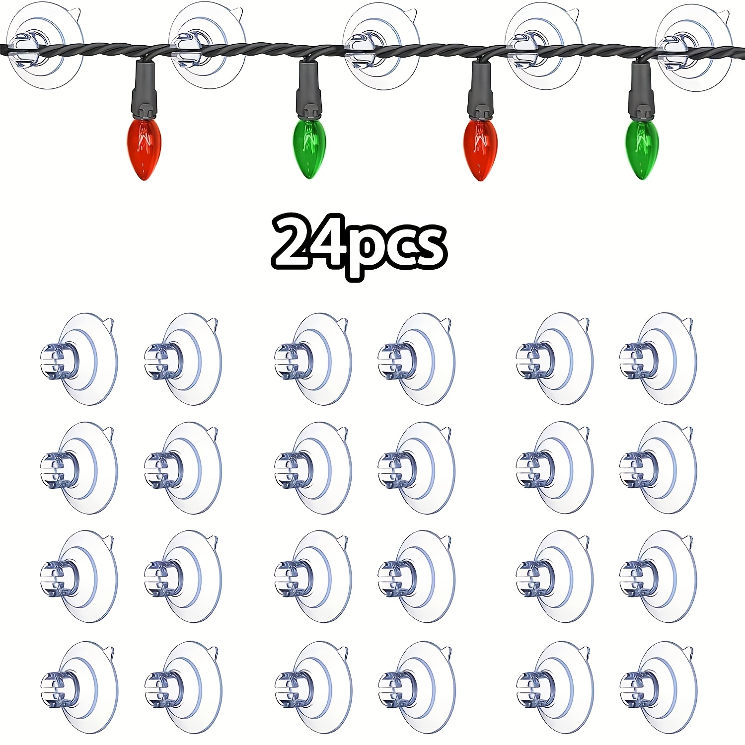 TEMU 8/24pcs Christmas Suction Cup String Lights, Christmas Light Suction Cup Holder, Suitable For Holiday String Lights And Christmas Ornaments,