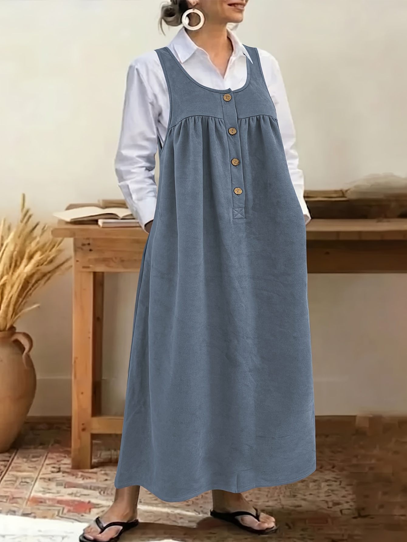 item picture plus size plus size european and   size womens clothing new solid color button suspender skirt sleeveless loose casual dress