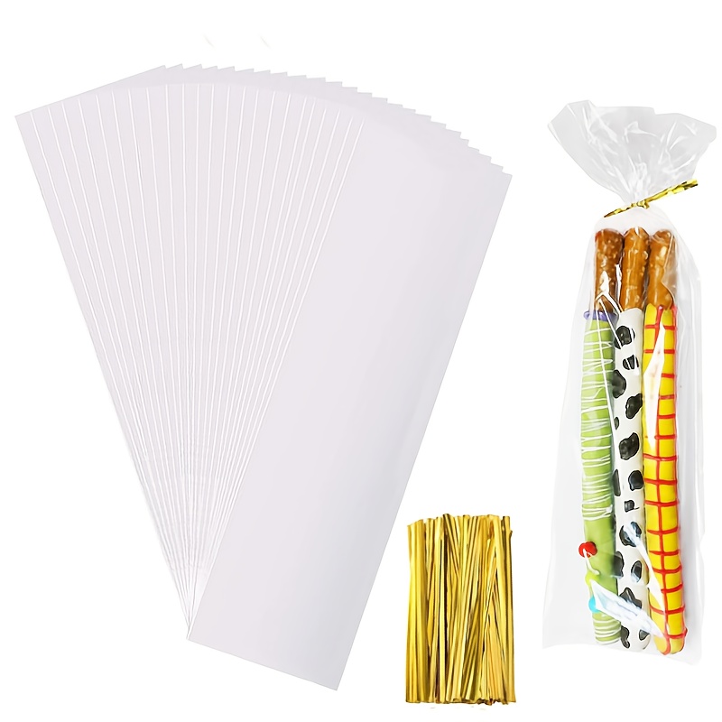 

Assorted Sizes Of Clear Flat Glass Paper Bags With 10cm Golden Twist Ties - Candy, Cookies, And Jewelry Packaging