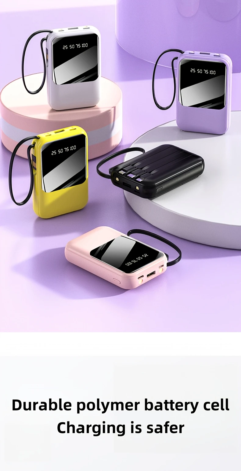 10000mah mini cute 5v2a fast charging multifunctional power bank large capacity rechargeable portable mobile phone charger built in led lights outdoor travel battery packs display micro type c input usb c output for iphone valentines day gift details 7