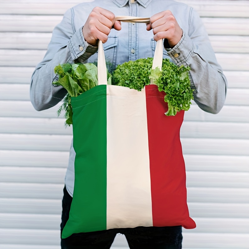 

Italian Flag Printed Reusable Tote Bag - Perfect For Shopping, Camping, Travel, And Picnics - Made Of Durable Polyester