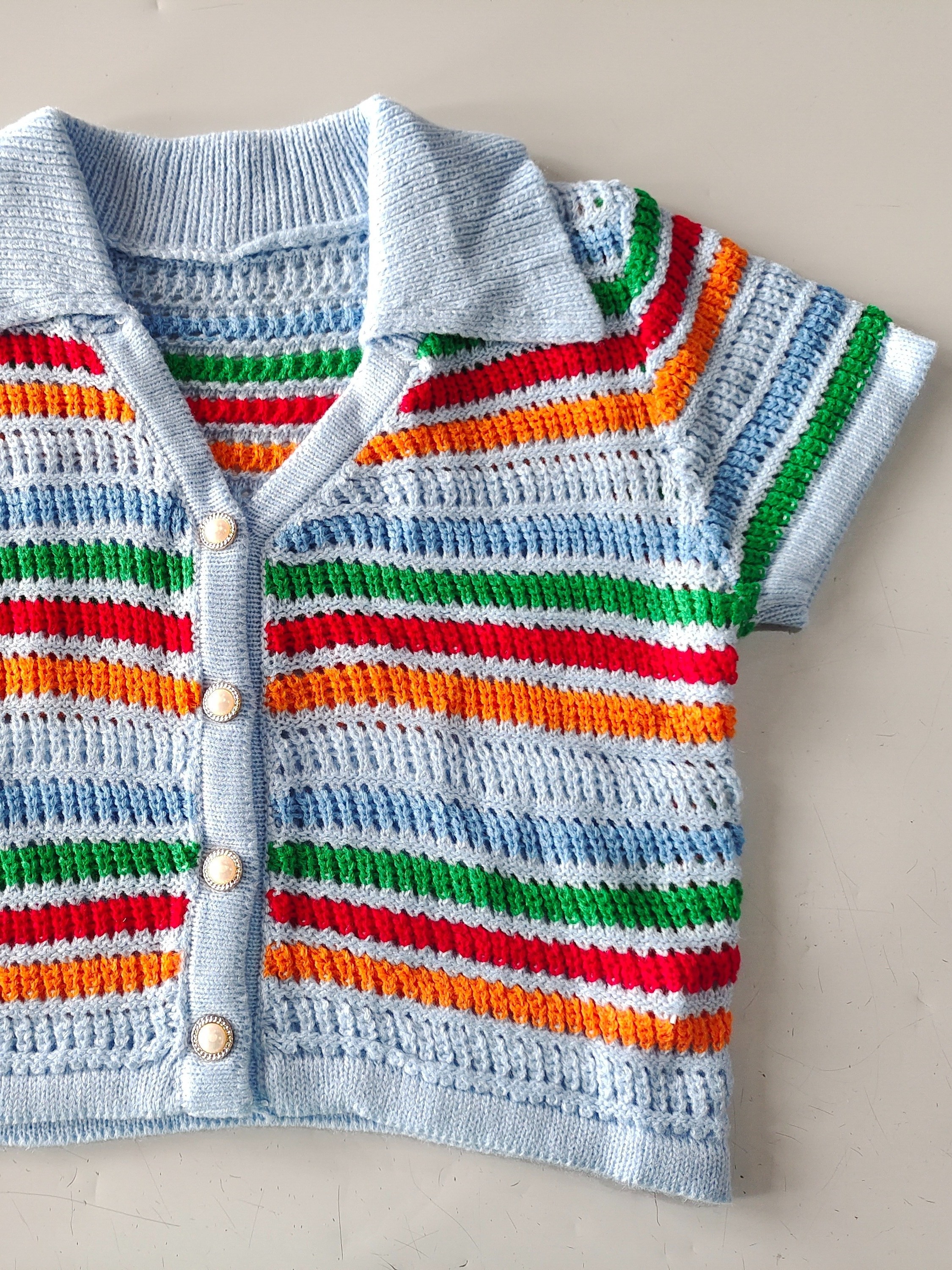 stripe print two piece pointelle knit set casual short Temu Belgium