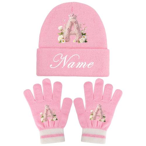 2pcs personalized initials beanie gloves set a z lettering thermal winter hat mittens suitable for outdoor commuting christmas gifts for couples unisex for men and women