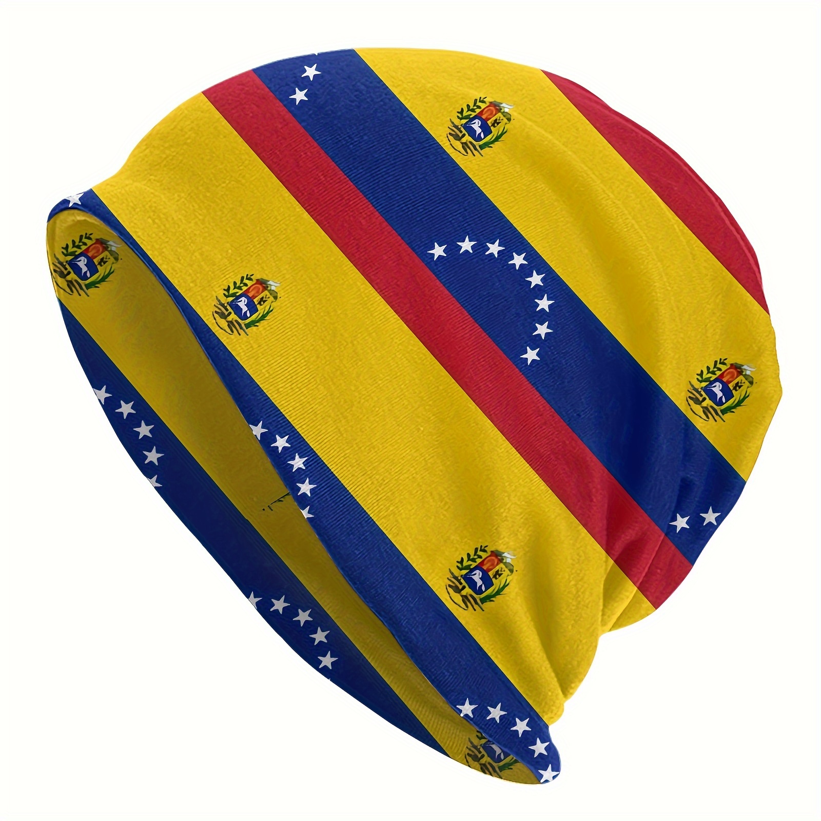 

1pc Men's Funky Style Soft Beanie - Venezuela National Flag Pattern, Polyester & Spandex