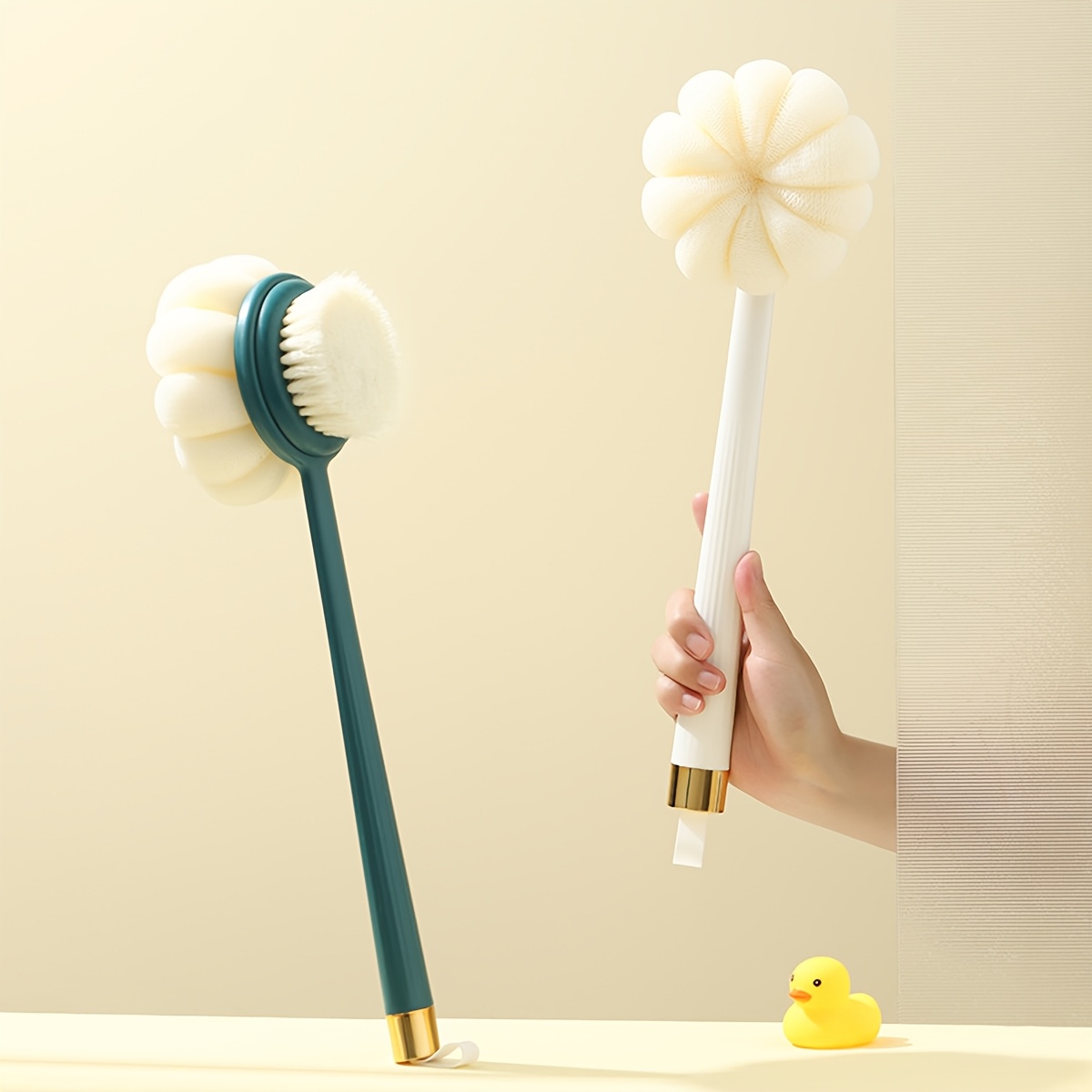 2 in 1 dual head bath brush with soft bristles lightweight massage ergonomic long handle bath scrubber for back random color options battery free bathing accessory bath accessories   design quality bathing tool Product details 4