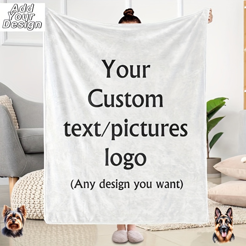 

1pc Personalized Photo Micro Fleece Blanket, Custom Name Logo Blanket, Custom Family Pet Picture Memorial Throw Blanket, Birthday Gifts Blanket