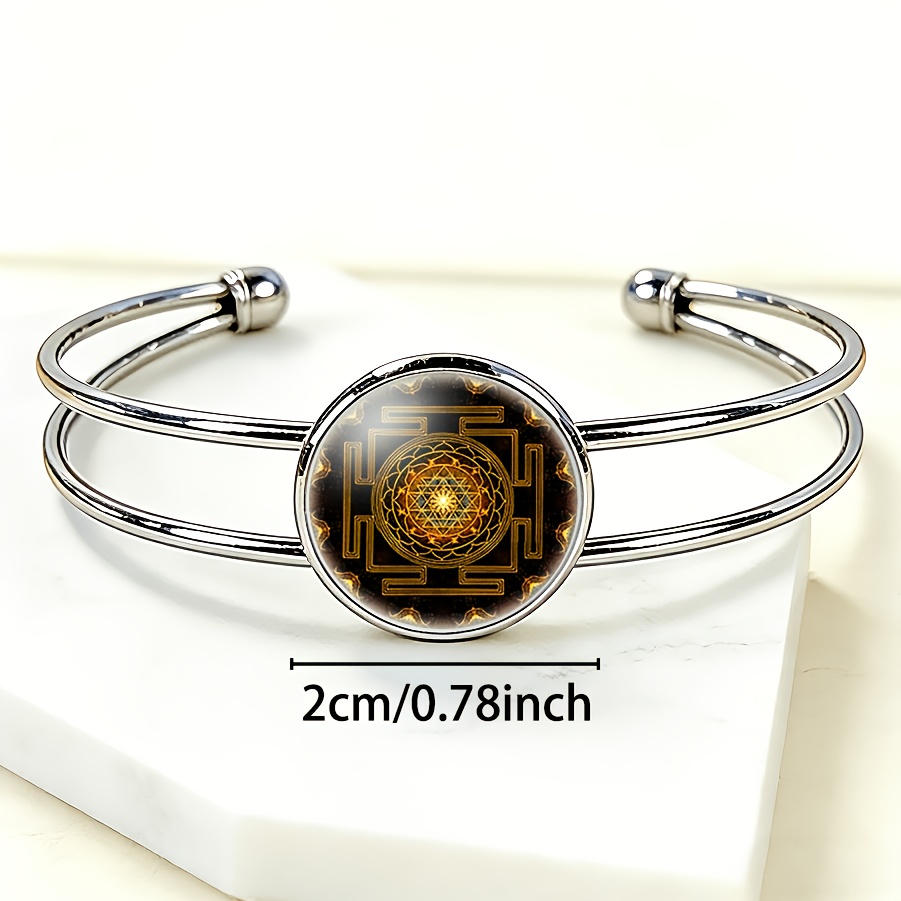 Women's Adjustable Open Bangle Bracelet with Gemstone Inlay