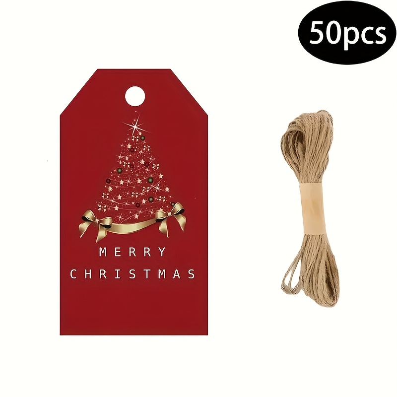Image of 50pcs, Luxury Christmas Gift Tags With Twine, Suitable For Gift Wrapping, Party Favors, Holiday Decorations, , High-end Holiday Decorative Cards