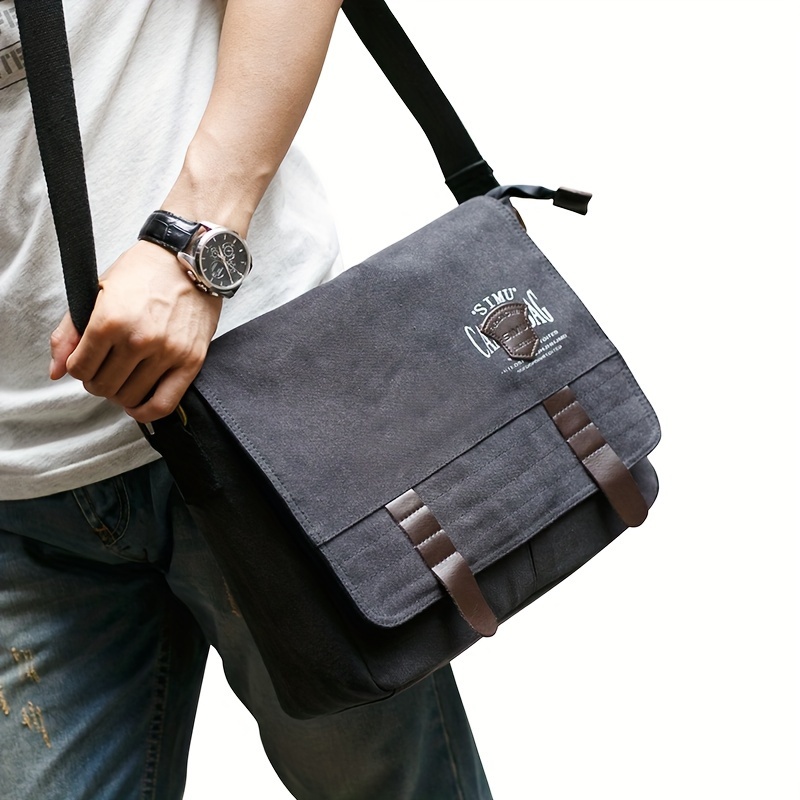 canvas messenger bag retro causal flip satchel sling bag for men slant shoulder bag tablet laptop briefcase for daily commuting daily use details 1