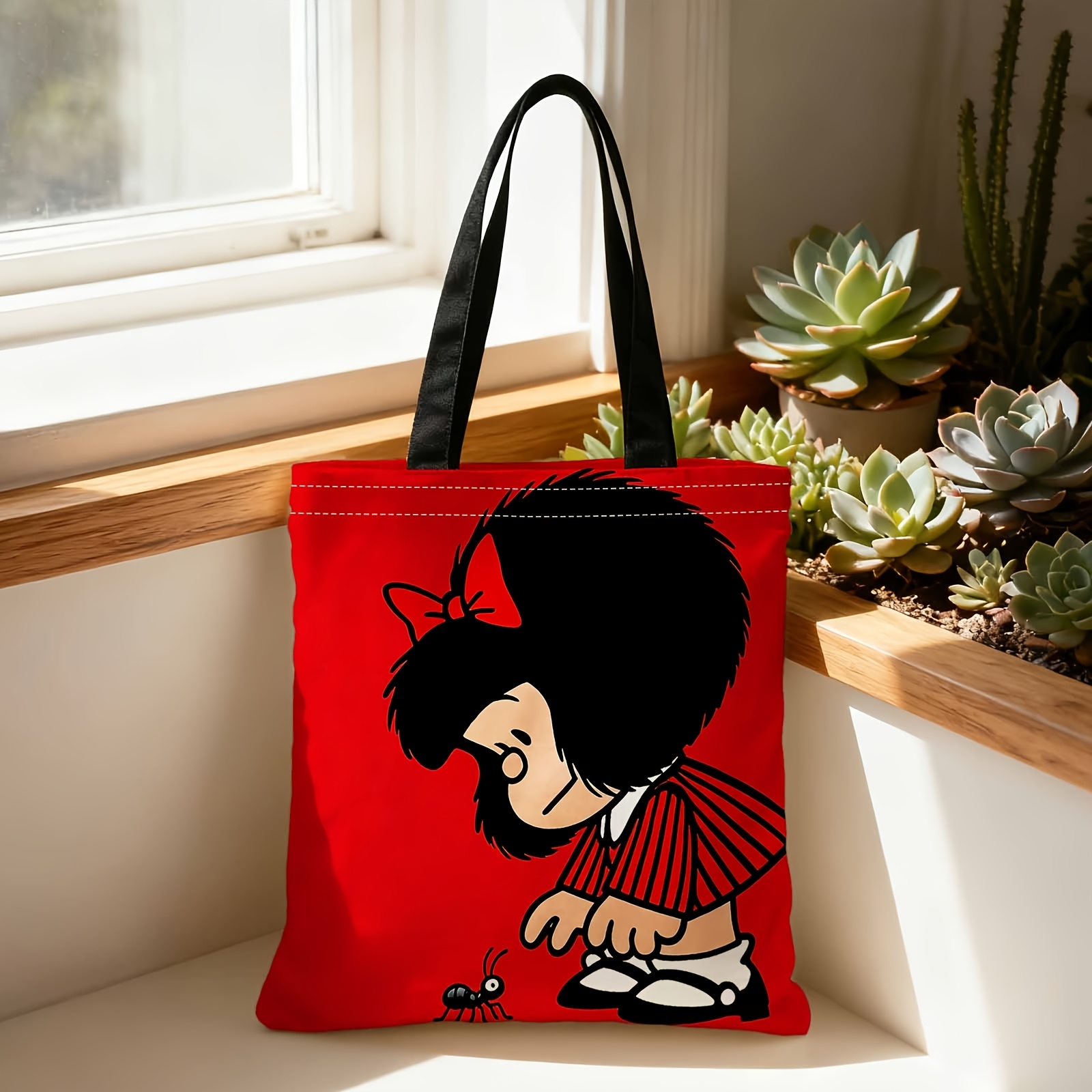 TEMU A Portable Bag For Shopping, Featuring A Red Background With A Design, Ideal For Travel, Cosmetics, Holiday Storage, Home Decor, Gifts, Events