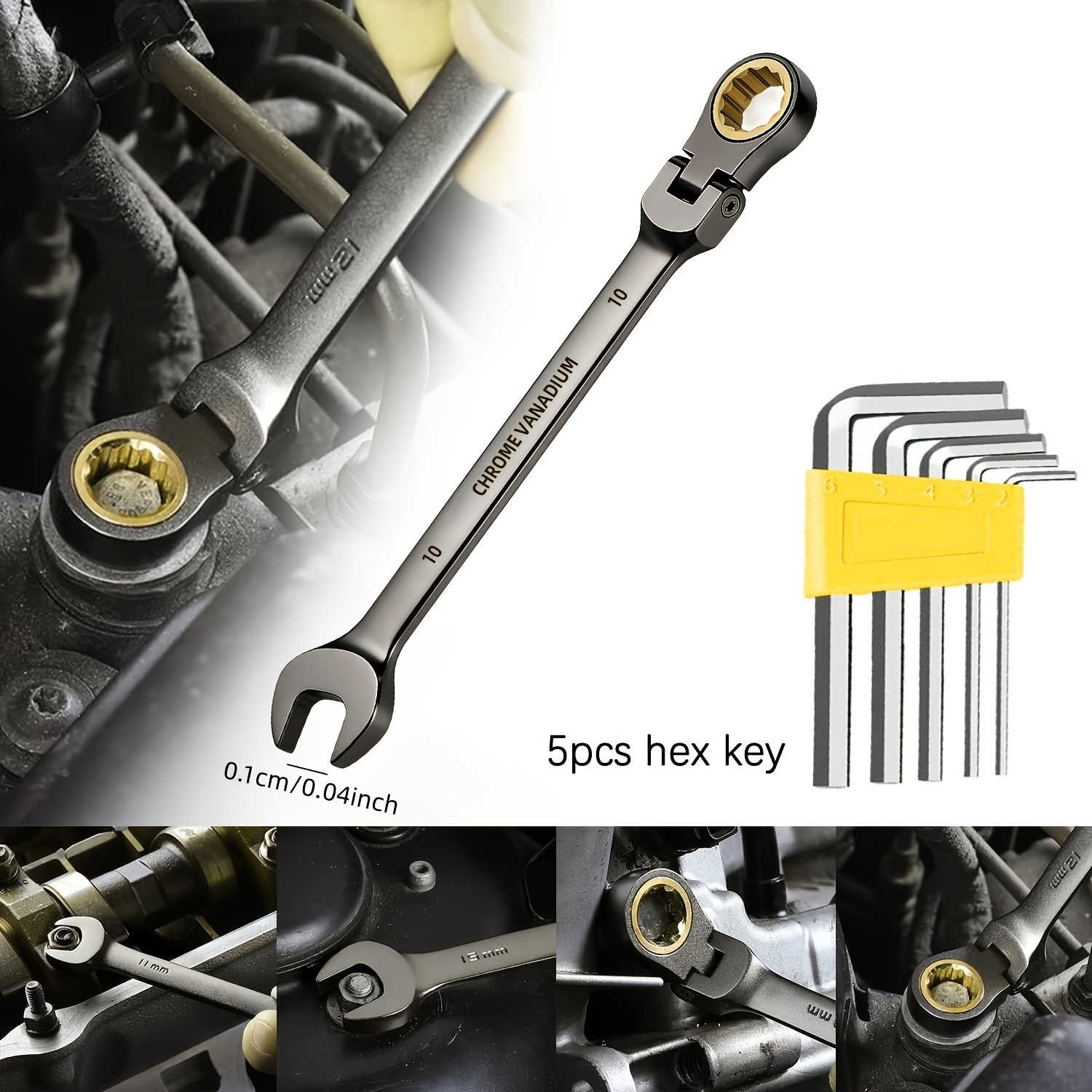 Temu – TEMU 6pcs Adjustable Head Ratchet Wrench Set -72 Teeth Ratchet Wrench-including Ratchet Wrench -5 Hex Wrenches-diy Tools Home Improvement Tools