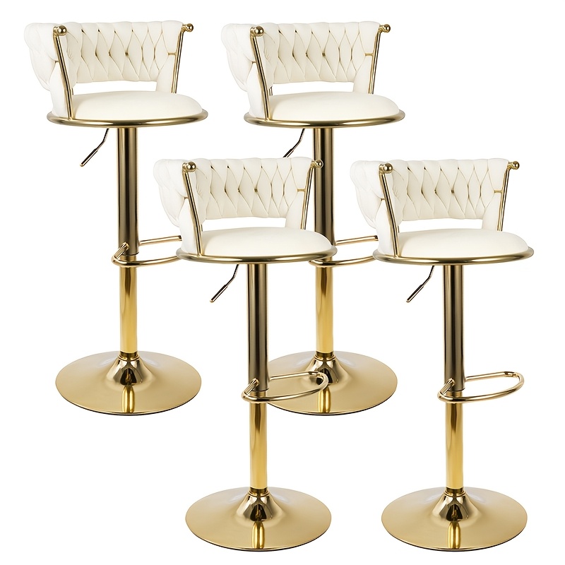 TEMU 2pcs/4pcs Modern Swivel Woven Stools, Stool, Adjustable Height Bar Stool With Backs Golden Metal Tall Bar Stools Counter Height For Kitchen Island, For Christmas, Festival, New Year's Gift