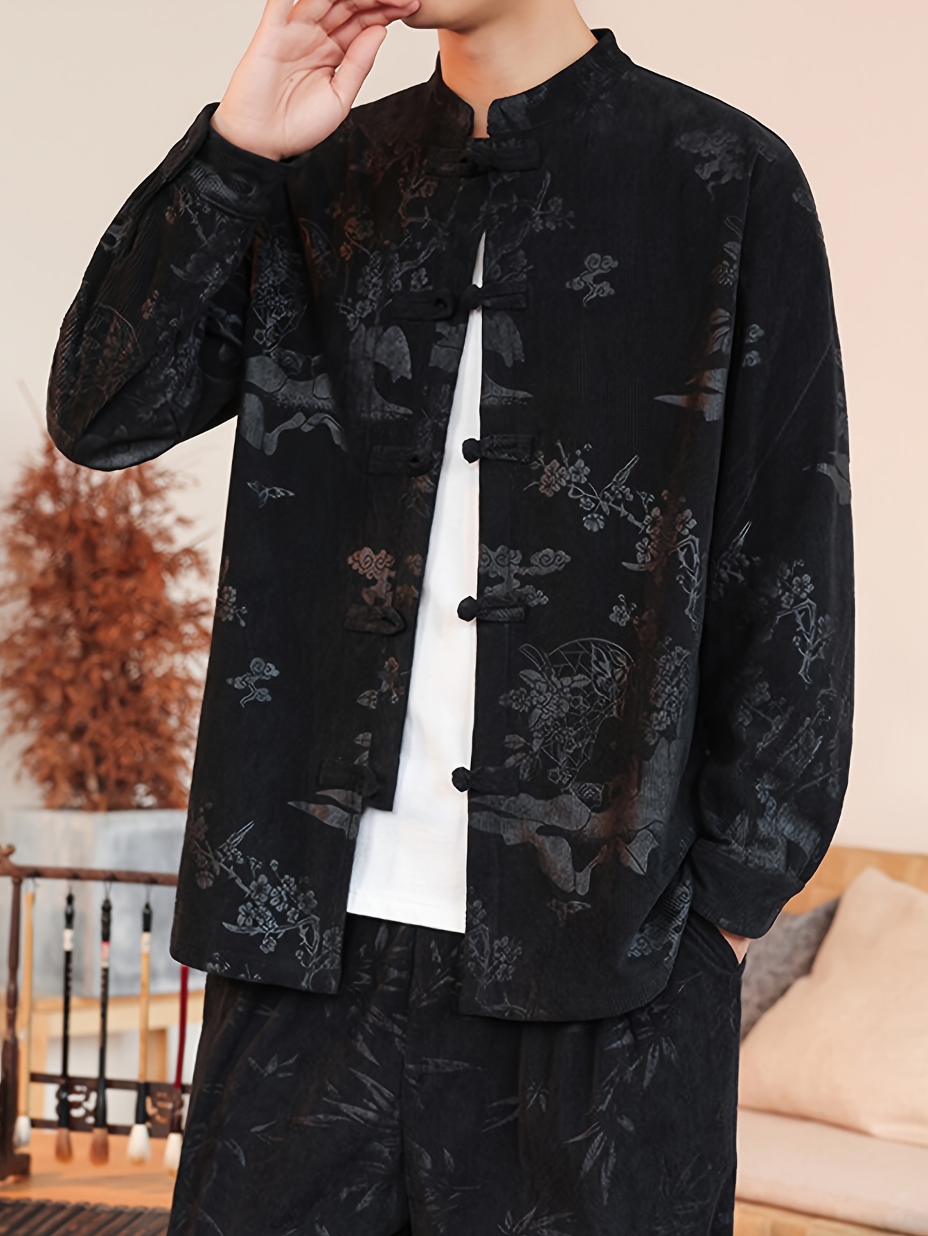 Chaqueta Vintage Estilo Chino para Hombre - Abrigo Chino Tradicional con  Cuello * Cierre Frontal con Botones * No Elástico para Otoño/Invier, image size:800x1066