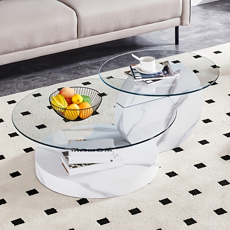 Glass Coffee Tables for Living Room Round Coffee Tables Modern Double Layer Round Table Circle Coffee Table for Small Space Home Office, Durable And Not Easily Broken, Easy to Assemble, Fashionable Design Feel (42 Inch X 17 Inch)