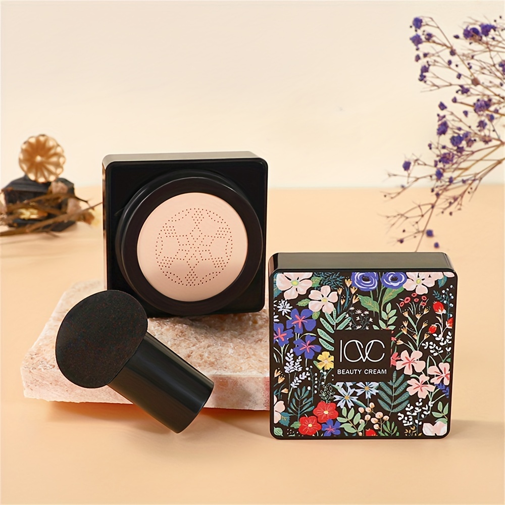 

Floral Compact Air Cushion Bb Cream With Mushroom Puff Applicator, Concealer, Oil Control, Waterproof, Long-lasting Coverage, Skin Brightening, Blemish Cover, Beginner-friendly, Portable Makeup