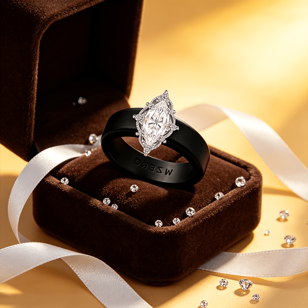 Women's Anniversary Eye-Shaped Zirconia Halo Silicone Ring