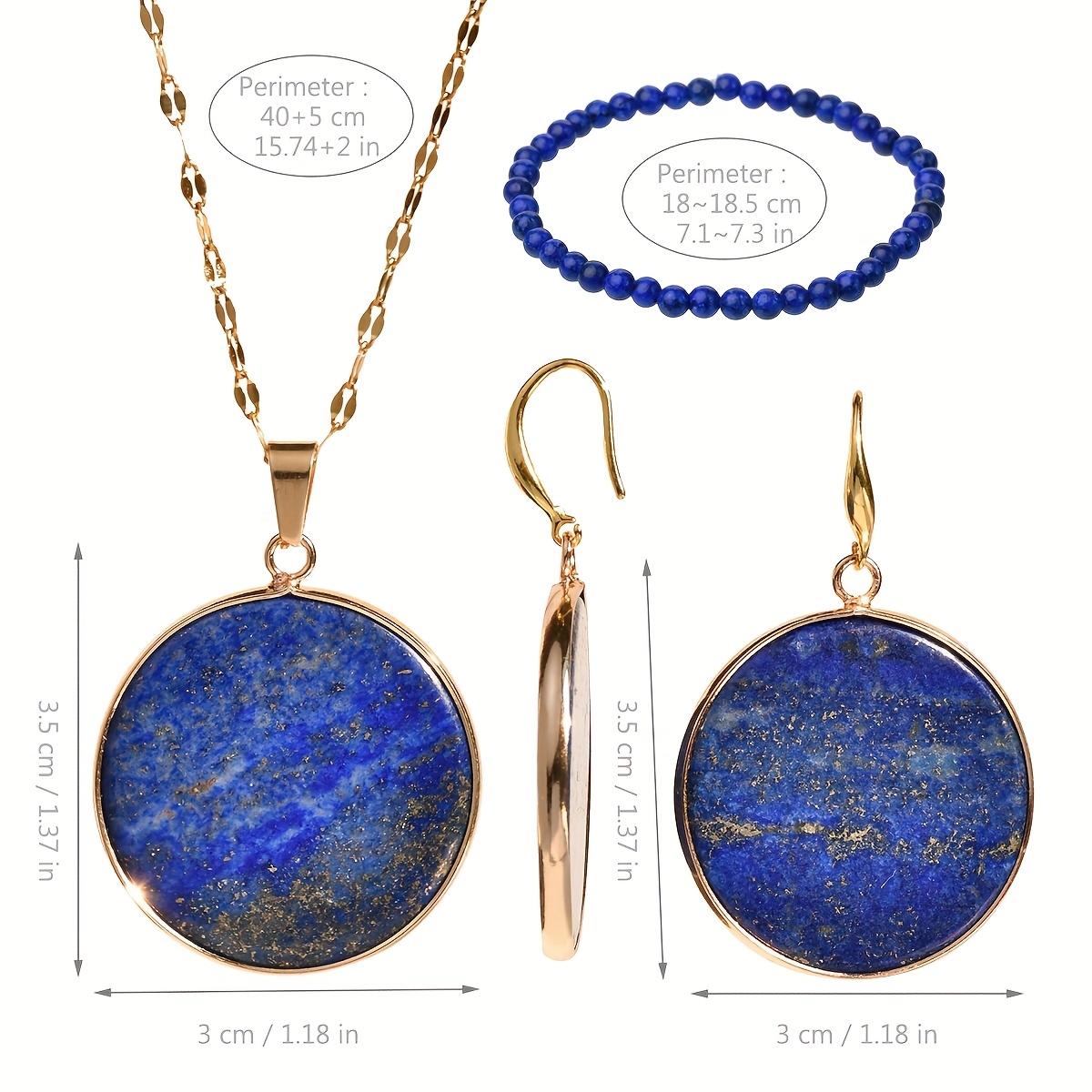 Lapis Lazuli Dangle Earrings & Necklace Set with Golden Tone