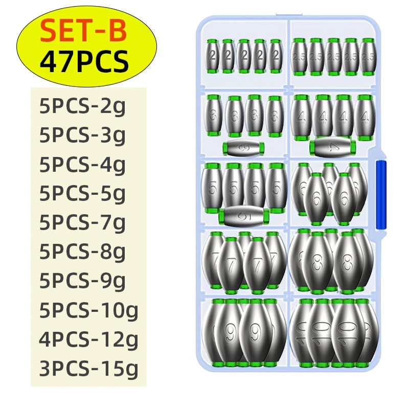 Image of 47/50pcs Fishing Weights Sinkers Set Round Removable Fishing Tools Split Shot Lead Weights Sinkers Equipment