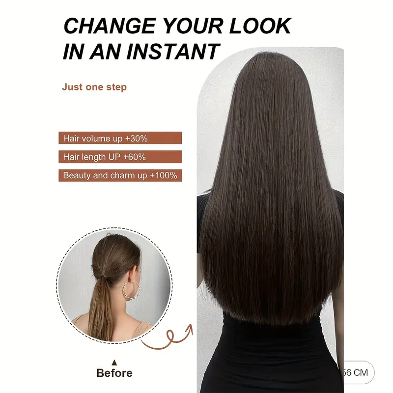 clip-in hair extensions v-shaped brown 60.96 cm long straight hair heat resistant fiber synthetic hairpiece for women girls use details 1