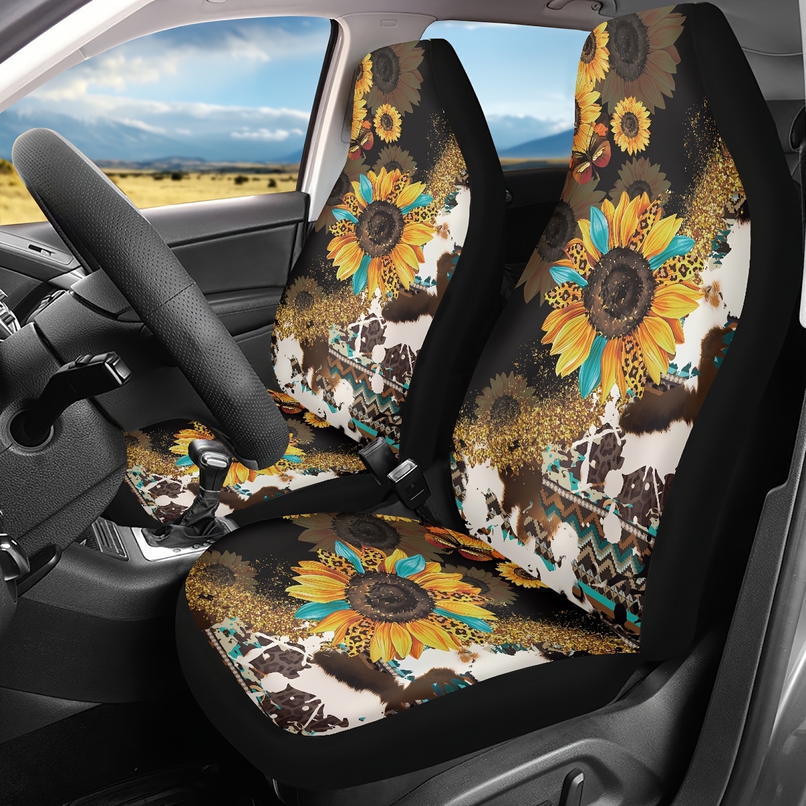 Sunflowers top Flowers Car Seat Covers Pair, 2 Front Seat Covers, Car Seat Protector, Car Accessory, Seat Cover For Car