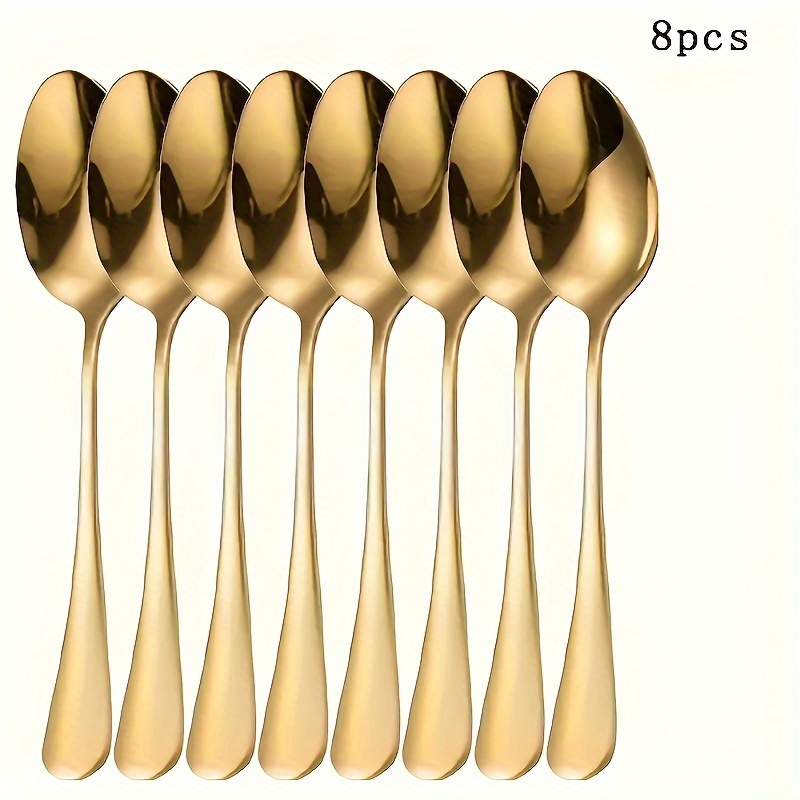 

8pcs Steel Spoon Set - Dishwasher Safe, For Desserts, Soups, & Iced Tea - For , Restaurant, ,