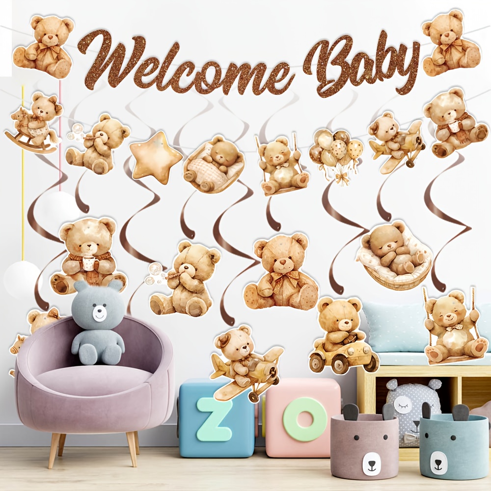 new bear themed baby shower decorations banner set spiral