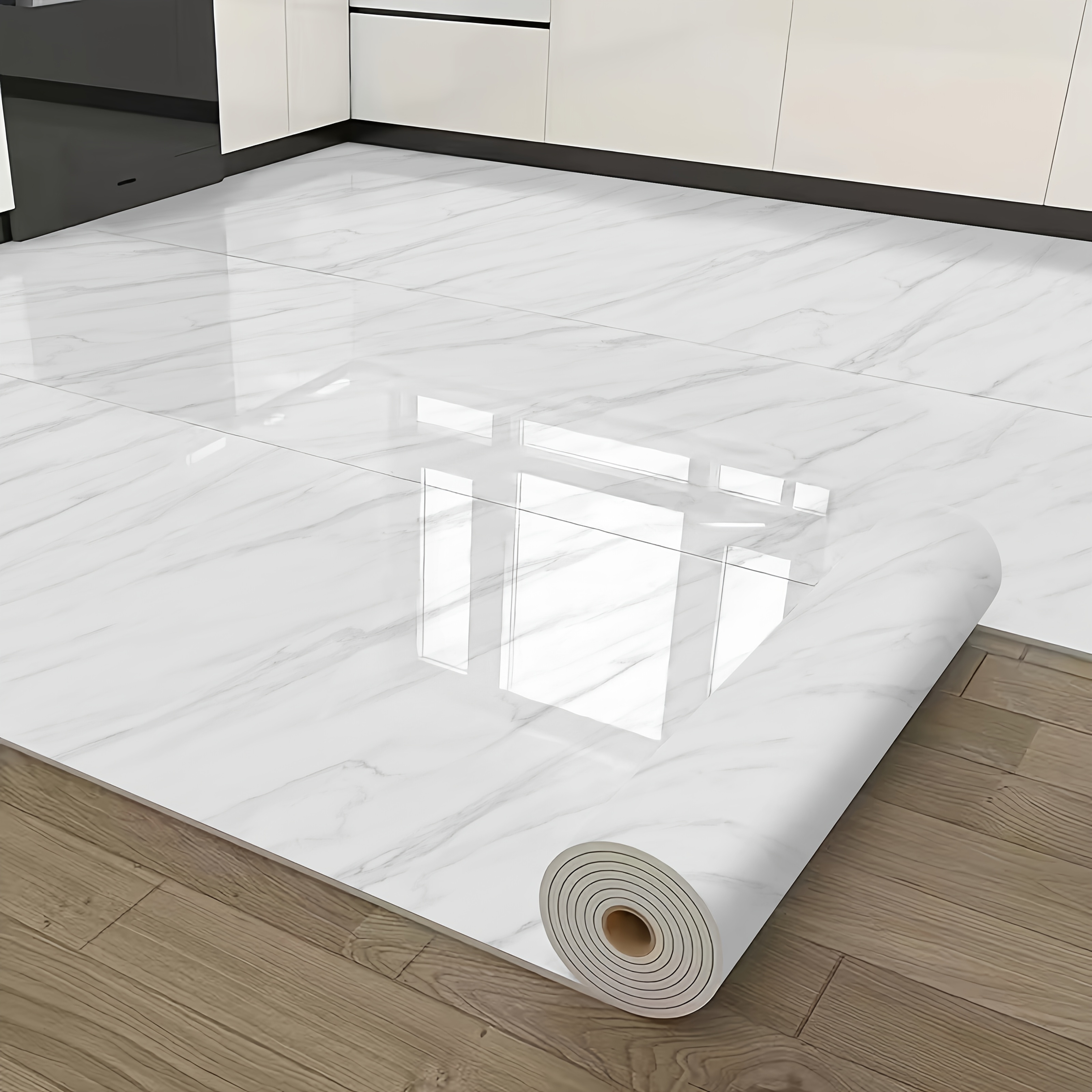 TEMU 1 Roll Of 60cm X 300cm Ultra-thick Marble Floor And Wall Stickers Self-adhesive Removable Floor Stickers For Bathroom, Kitchen, Bedroom, Living