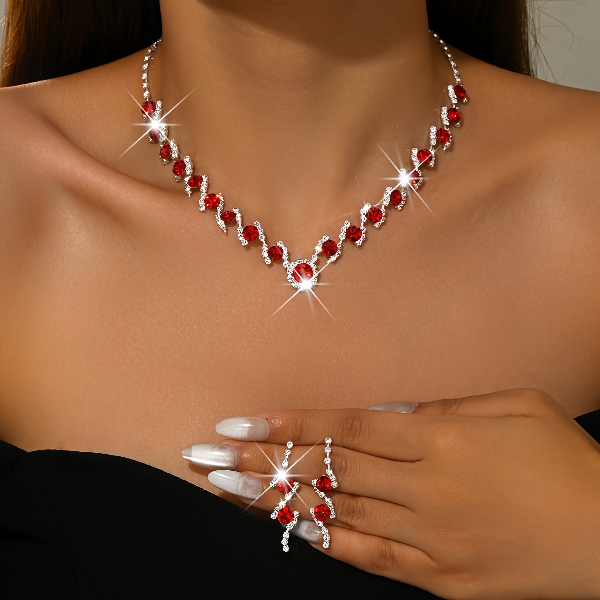TEMU Fashionable Elegant Sexy Necklace And Earrings Two-piece Set For Prom Party