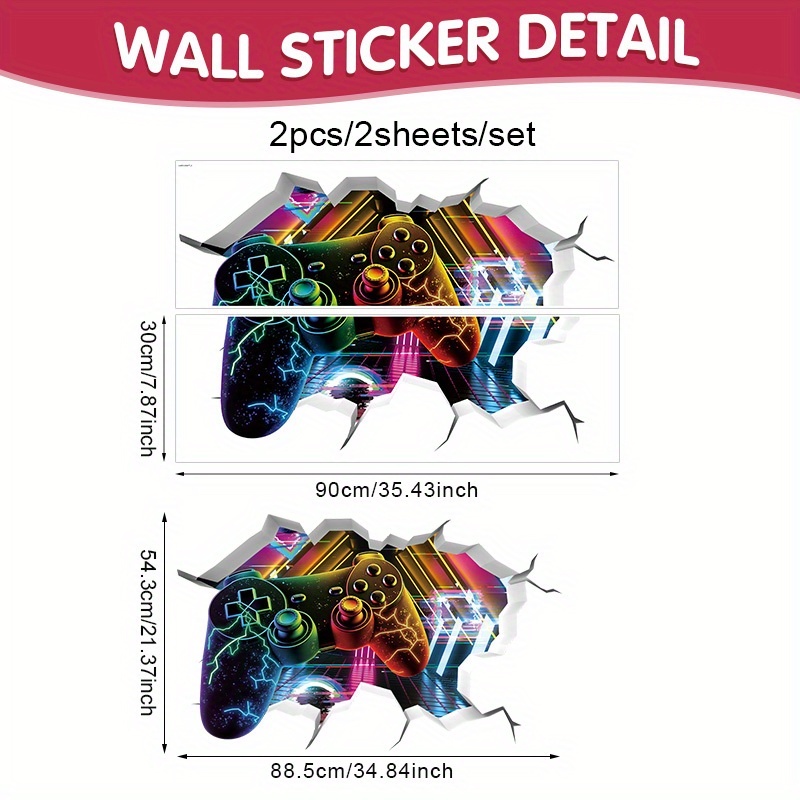 TEMU 2pcs/ Set 3d Game Player Wall Stickers Game Room Wall Stickers Decoration Video Game Controller Wall Stickers Stripping Video Game Wall Art