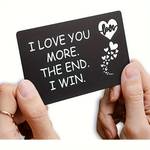 1pc Men's Love You More Engraved Aluminum Alloy Wallet Insert Card, Love Note Card Romantic Gift For Boyfriend Husband, Perfect For Anniversary