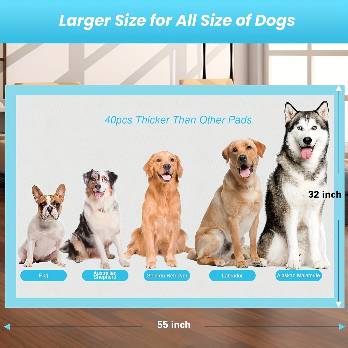 TEMU Xxxxxl Puppy Pads Extra Large For Dogs (32"x47"/32"x55")40 Count, Leak-proof & Super Absorbent Dog Pee Pads, Thicken Disposable Potty Pads Puppy Training Pads For Cats Rabbits