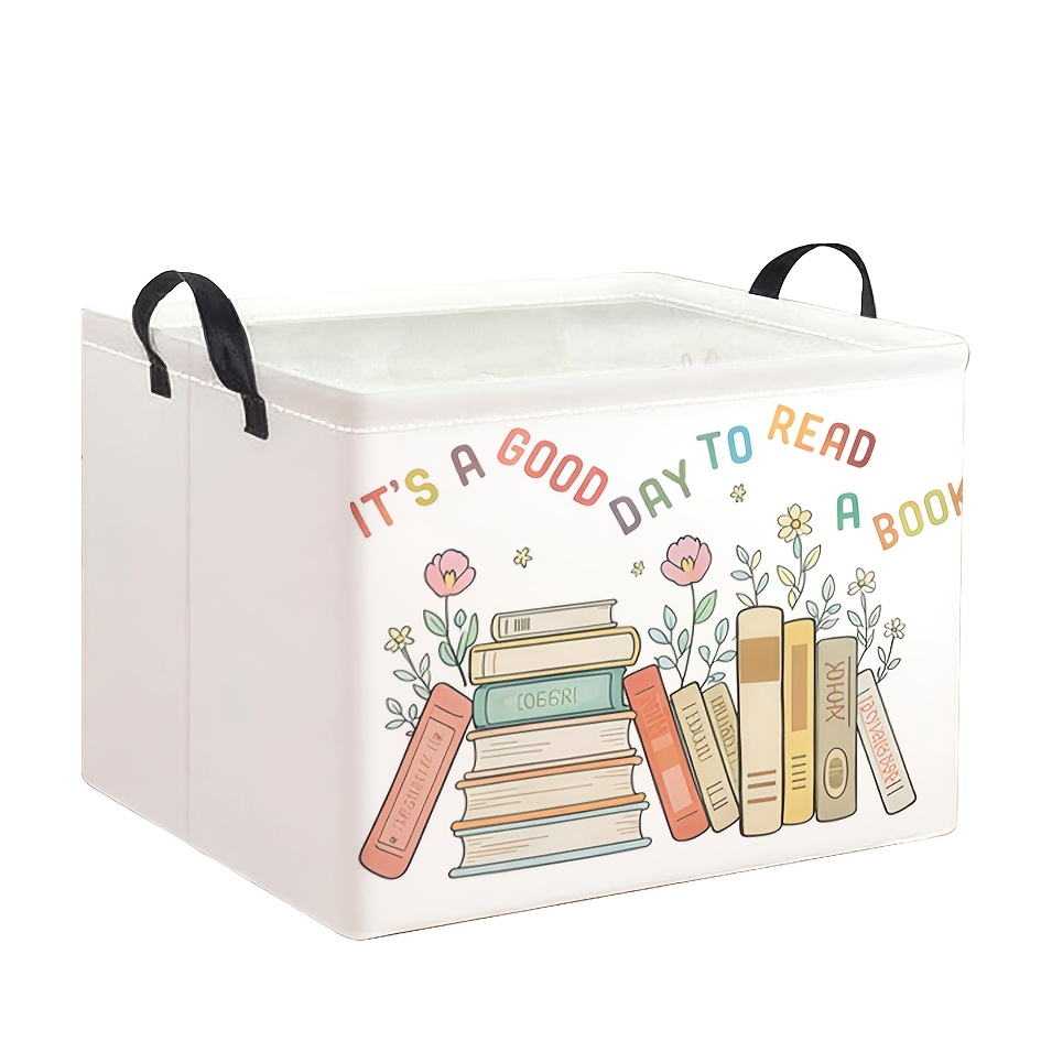 TEMU 1pc Dokriy, Bookish Quote Print Storage Basket, Collapsible Laundry Basket For Study Room, Office, Home, Clothes, Books Organizer