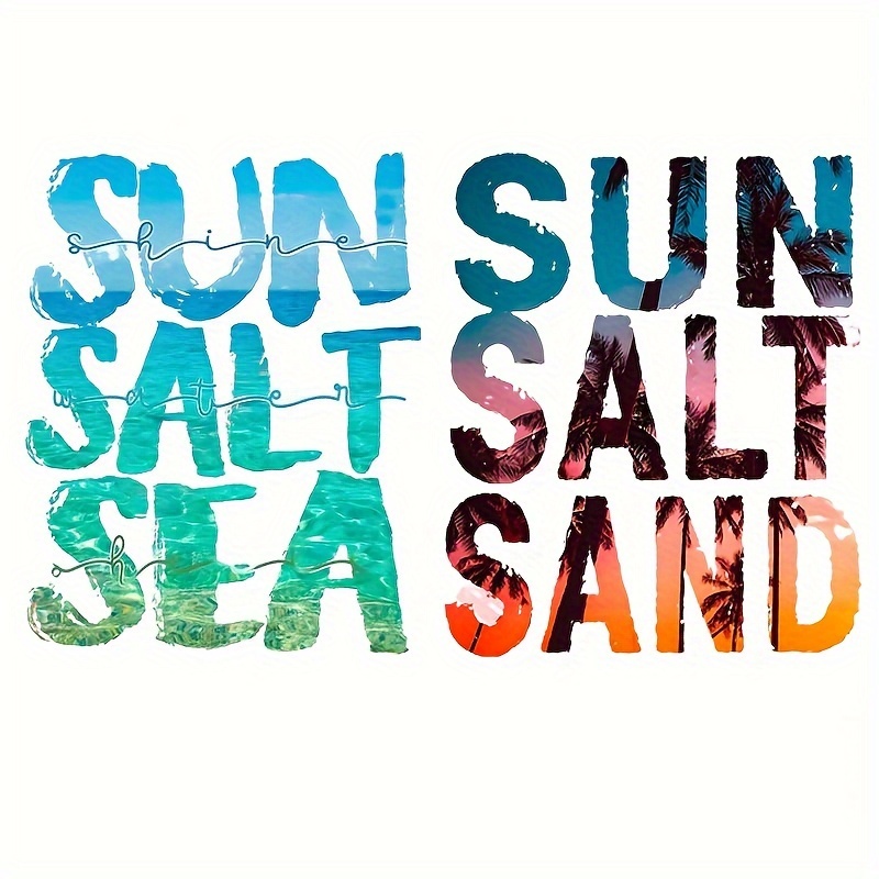 

2pcs Summer Sun Salt Sea Sand Decals, Heat Transfer Stickers, Diy Iron-on Decals For Clothes, T-shirt Making, Pillow Decorating, Clothing Supplies & Appliques