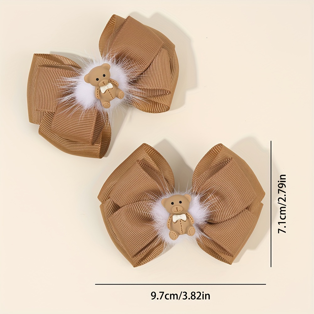 2pcs Cartoon Bow Hair Clips For Plush Ball And Cute Bear Decor Bow Hair Barrettes For Gifts Ribbon Bow Hair Accessories For Gifts