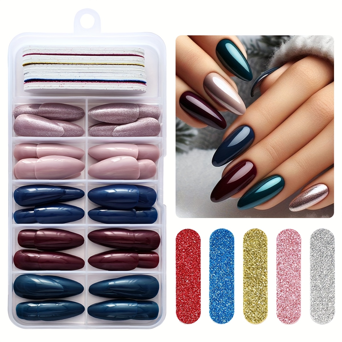 Image of 120pcs Fall Press On Nails (teal, Burgundy, Navy, , And Metallic Shades)