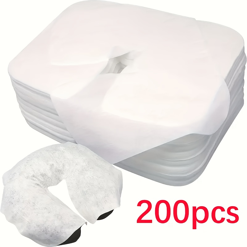Image of 200pcs Non-woven Disposable Facial Cradle Covers | U-shaped Facial Pads With Comfortable Massage Table Towel, Ideal For Beauty Salons And Spas